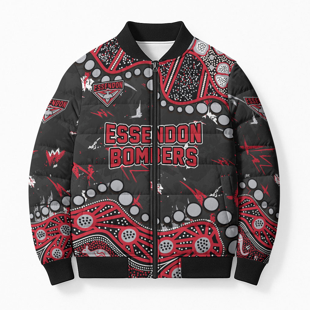 Personalized Essendon Bombers Bomber Puffer Jacket Aboriginal Pattern with Graffiti Style