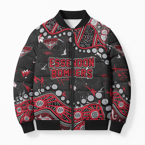 Personalized Essendon Bombers Bomber Puffer Jacket Aboriginal Pattern with Graffiti Style