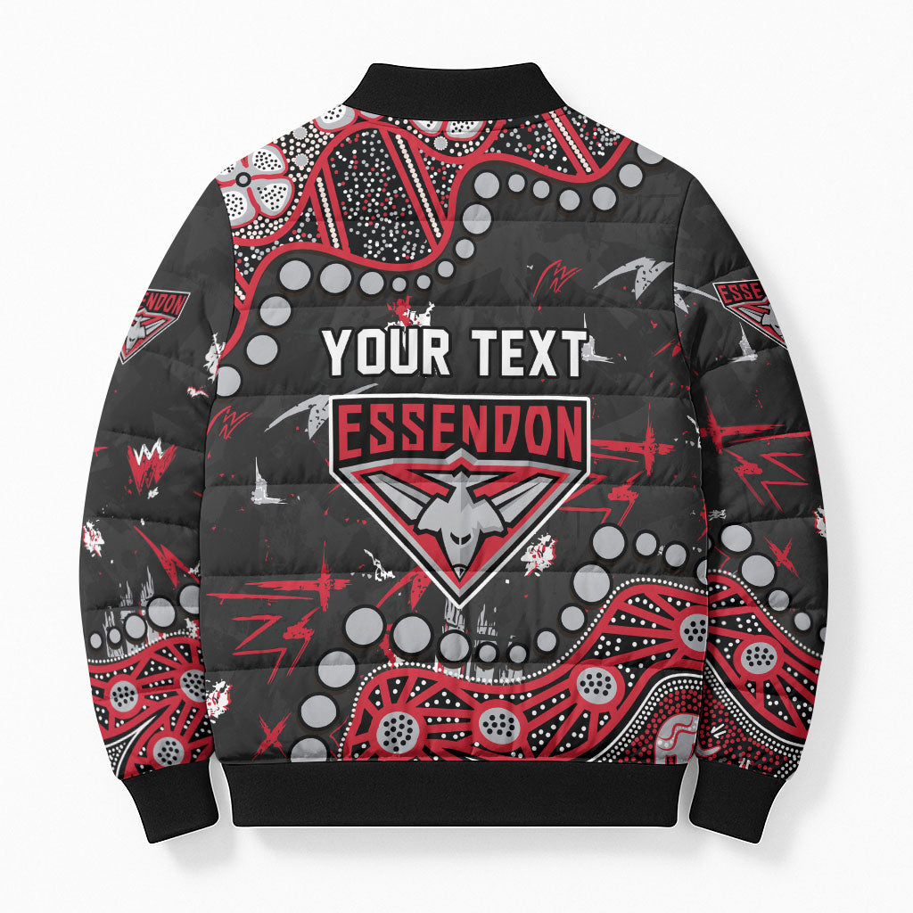 Personalized Essendon Bombers Bomber Puffer Jacket Aboriginal Pattern with Graffiti Style