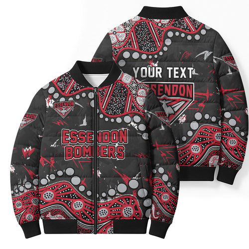 Personalized Essendon Bombers Bomber Puffer Jacket Aboriginal Pattern with Graffiti Style