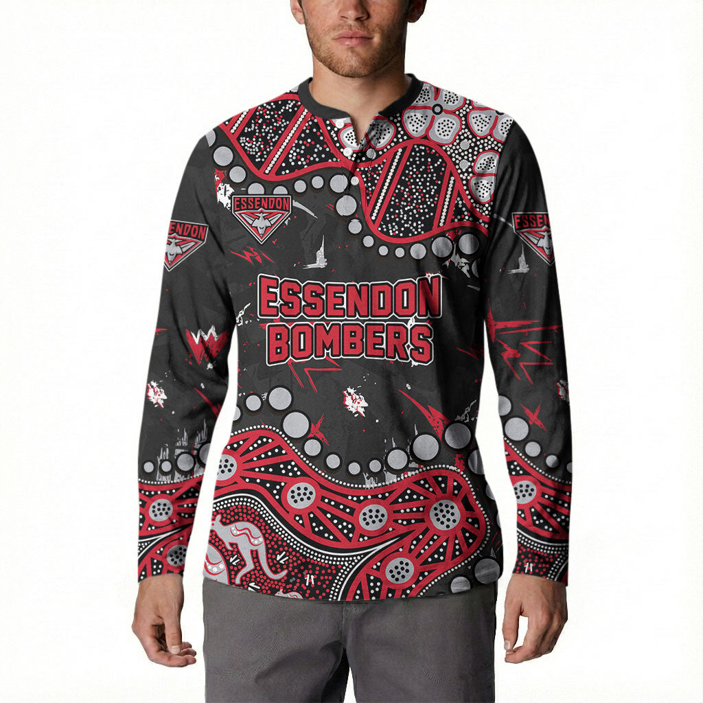 Personalized Essendon Bombers Button Sweatshirt Aboriginal Pattern with Graffiti Style