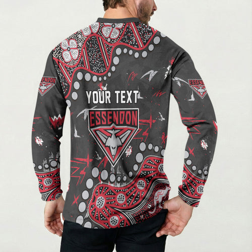 Personalized Essendon Bombers Button Sweatshirt Aboriginal Pattern with Graffiti Style