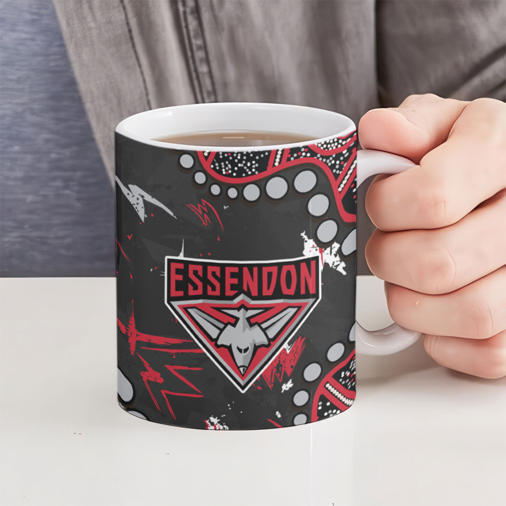 Personalized Essendon Bombers Ceramic Mug Aboriginal Pattern with Graffiti Style