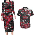 Personalized Essendon Bombers Couples Matching Long Sleeve Bodycon Dress and Hawaiian Shirt Aboriginal Pattern with Graffiti Style