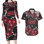 Personalized Essendon Bombers Couples Matching Long Sleeve Bodycon Dress and Hawaiian Shirt Aboriginal Pattern with Graffiti Style