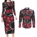 Personalized Essendon Bombers Couples Matching Long Sleeve Bodycon Dress and Long Sleeve Button Shirt Aboriginal Pattern with Graffiti Style