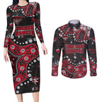 Personalized Essendon Bombers Couples Matching Long Sleeve Bodycon Dress and Long Sleeve Button Shirt Aboriginal Pattern with Graffiti Style