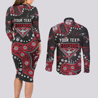 Personalized Essendon Bombers Couples Matching Long Sleeve Bodycon Dress and Long Sleeve Button Shirt Aboriginal Pattern with Graffiti Style