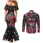 Personalized Essendon Bombers Couples Matching Mermaid Dress and Long Sleeve Button Shirt Aboriginal Pattern with Graffiti Style