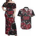 Personalized Essendon Bombers Couples Matching Off Shoulder Maxi Dress and Hawaiian Shirt Aboriginal Pattern with Graffiti Style