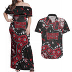 Personalized Essendon Bombers Couples Matching Off Shoulder Maxi Dress and Hawaiian Shirt Aboriginal Pattern with Graffiti Style
