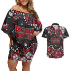Personalized Essendon Bombers Couples Matching Off Shoulder Short Dress and Hawaiian Shirt Aboriginal Pattern with Graffiti Style
