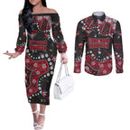 Personalized Essendon Bombers Couples Matching Off The Shoulder Long Sleeve Dress and Long Sleeve Button Shirt Aboriginal Pattern with Graffiti Style