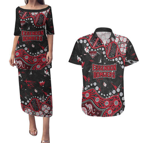 Personalized Essendon Bombers Couples Matching Puletasi and Hawaiian Shirt Aboriginal Pattern with Graffiti Style