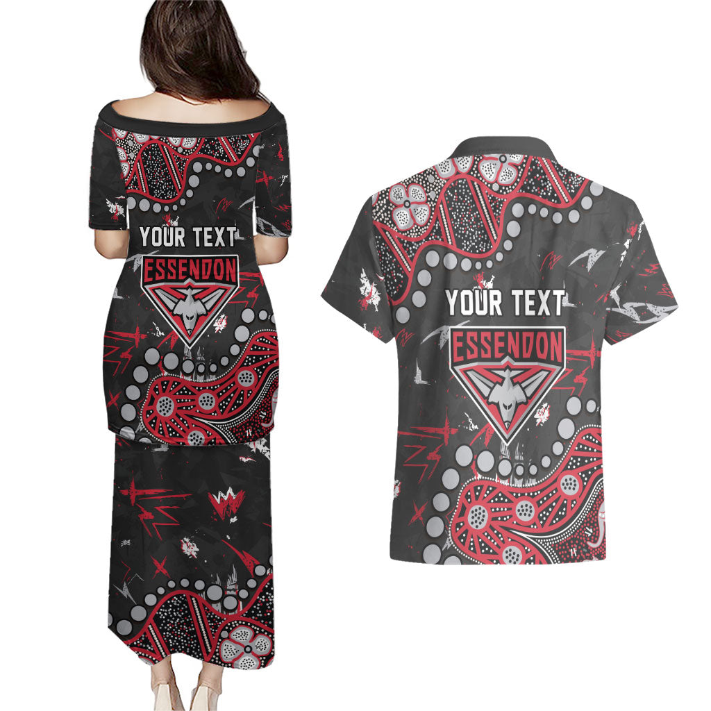 Personalized Essendon Bombers Couples Matching Puletasi and Hawaiian Shirt Aboriginal Pattern with Graffiti Style