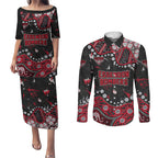 Personalized Essendon Bombers Couples Matching Puletasi and Long Sleeve Button Shirt Aboriginal Pattern with Graffiti Style