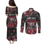 Personalized Essendon Bombers Couples Matching Puletasi and Long Sleeve Button Shirt Aboriginal Pattern with Graffiti Style