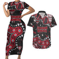 Personalized Essendon Bombers Couples Matching Short Sleeve Bodycon Dress and Hawaiian Shirt Aboriginal Pattern with Graffiti Style