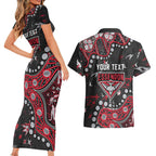 Personalized Essendon Bombers Couples Matching Short Sleeve Bodycon Dress and Hawaiian Shirt Aboriginal Pattern with Graffiti Style