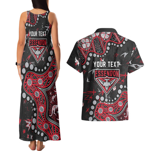 Personalized Essendon Bombers Couples Matching Tank Maxi Dress and Hawaiian Shirt Aboriginal Pattern with Graffiti Style