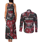 Personalized Essendon Bombers Couples Matching Tank Maxi Dress and Long Sleeve Button Shirt Aboriginal Pattern with Graffiti Style