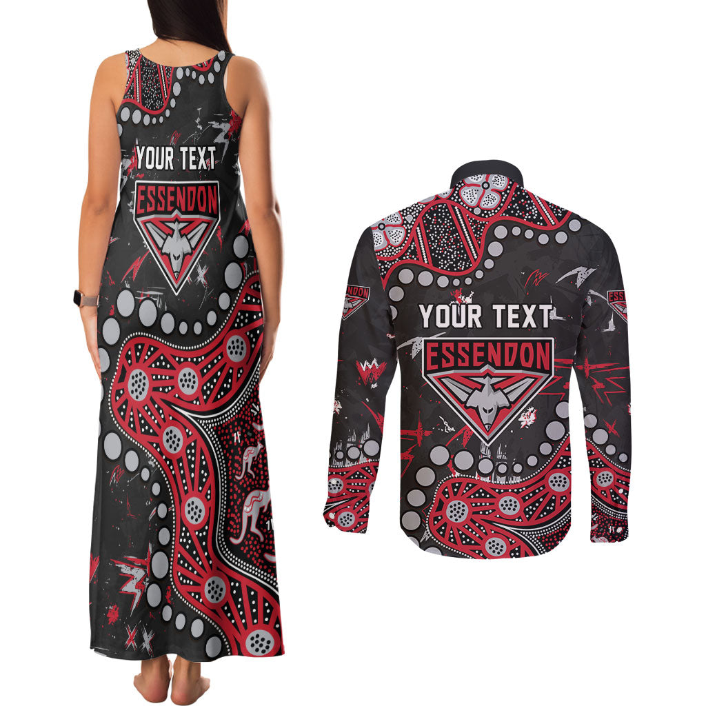 Personalized Essendon Bombers Couples Matching Tank Maxi Dress and Long Sleeve Button Shirt Aboriginal Pattern with Graffiti Style