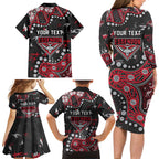 Personalized Essendon Bombers Family Matching Long Sleeve Bodycon Dress and Hawaiian Shirt Aboriginal Pattern with Graffiti Style