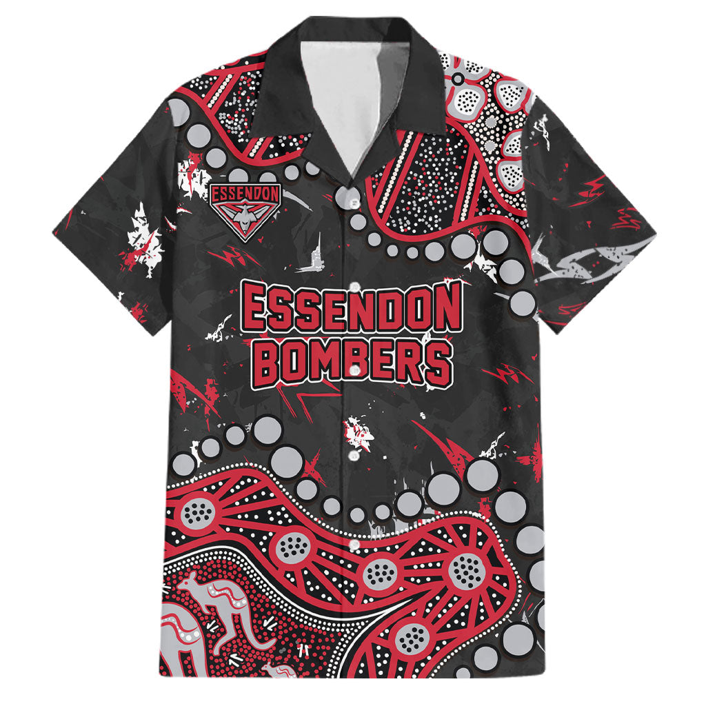 Personalized Essendon Bombers Family Matching Long Sleeve Bodycon Dress and Hawaiian Shirt Aboriginal Pattern with Graffiti Style
