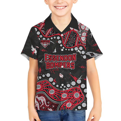 Personalized Essendon Bombers Family Matching Long Sleeve Bodycon Dress and Hawaiian Shirt Aboriginal Pattern with Graffiti Style