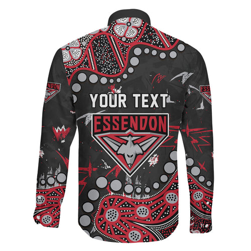 Personalized Essendon Bombers Family Matching Mermaid Dress and Hawaiian Shirt Aboriginal Pattern with Graffiti Style