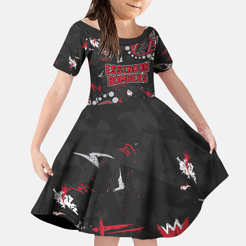 Personalized Essendon Bombers Family Matching Off Shoulder Maxi Dress and Hawaiian Shirt Aboriginal Pattern with Graffiti Style