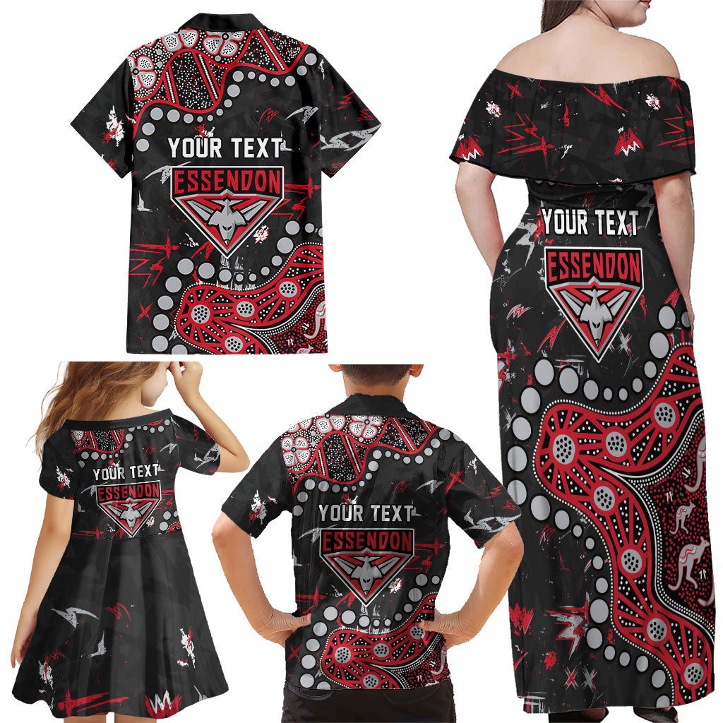 Personalized Essendon Bombers Family Matching Off Shoulder Maxi Dress and Hawaiian Shirt Aboriginal Pattern with Graffiti Style