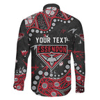 Personalized Essendon Bombers Family Matching Off Shoulder Short Dress and Hawaiian Shirt Aboriginal Pattern with Graffiti Style