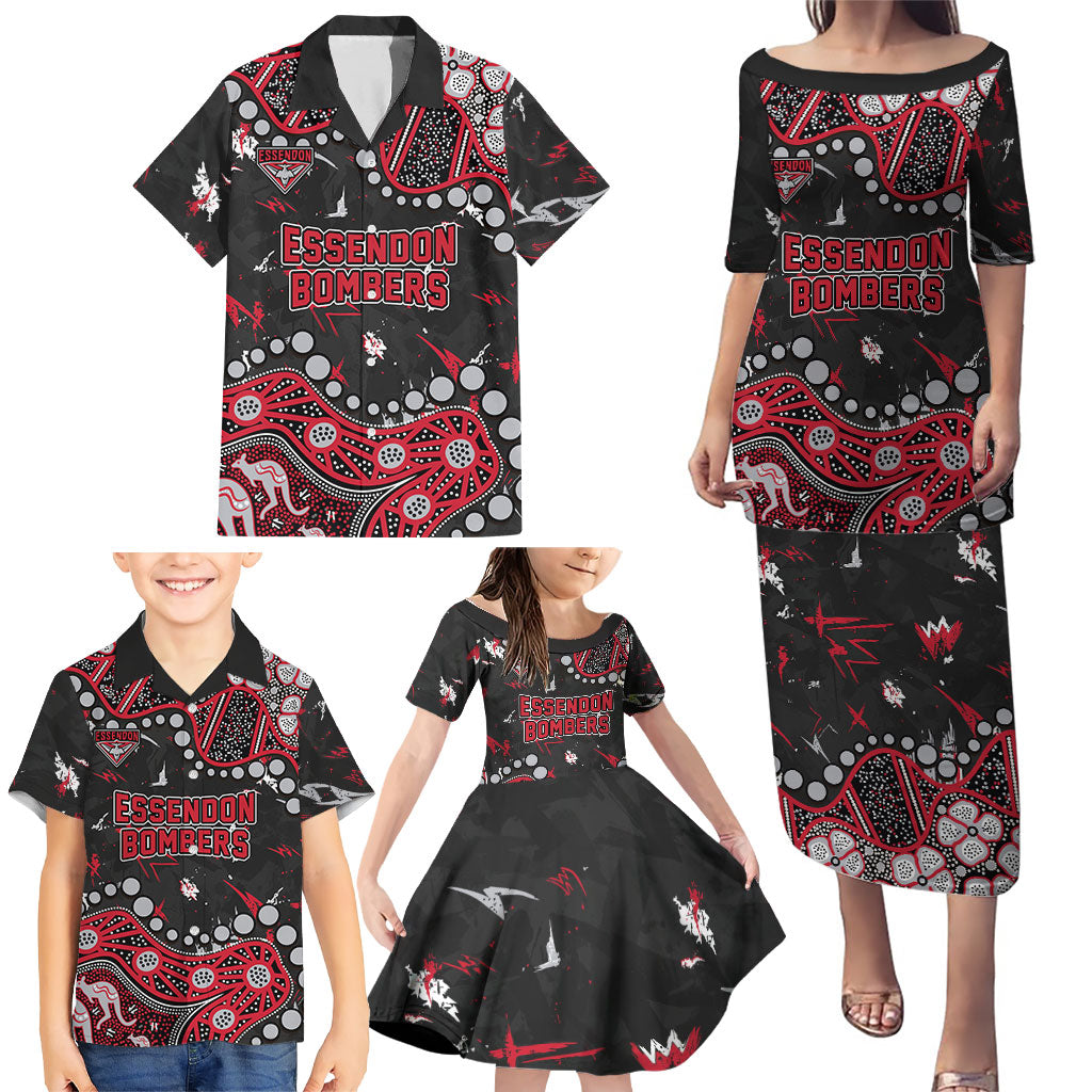 Personalized Essendon Bombers Family Matching Puletasi and Hawaiian Shirt Aboriginal Pattern with Graffiti Style