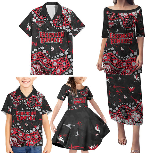 Personalized Essendon Bombers Family Matching Puletasi and Hawaiian Shirt Aboriginal Pattern with Graffiti Style