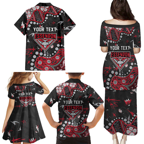 Personalized Essendon Bombers Family Matching Puletasi and Hawaiian Shirt Aboriginal Pattern with Graffiti Style