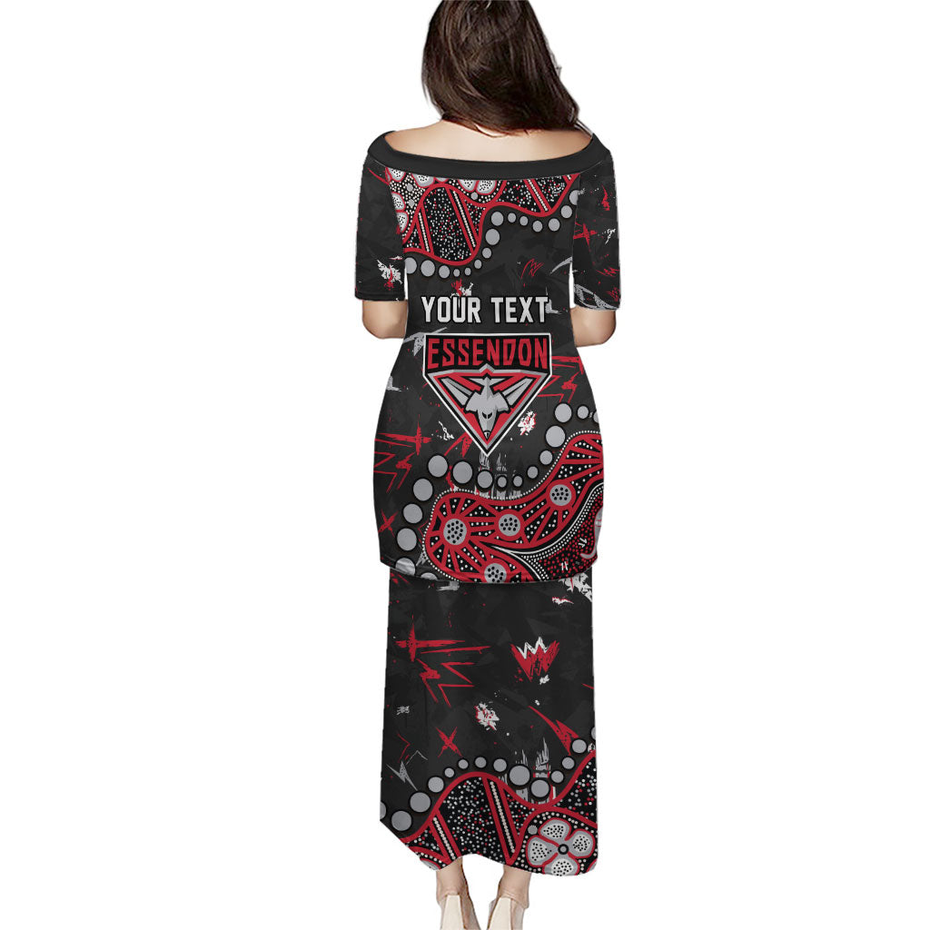 Personalized Essendon Bombers Family Matching Puletasi and Hawaiian Shirt Aboriginal Pattern with Graffiti Style