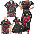 Personalized Essendon Bombers Family Matching Short Sleeve Bodycon Dress and Hawaiian Shirt Aboriginal Pattern with Graffiti Style