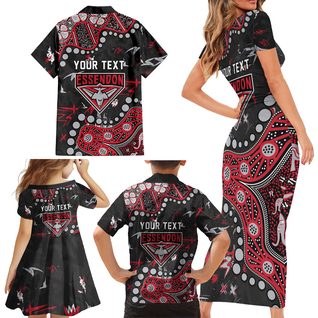 Personalized Essendon Bombers Family Matching Short Sleeve Bodycon Dress and Hawaiian Shirt Aboriginal Pattern with Graffiti Style