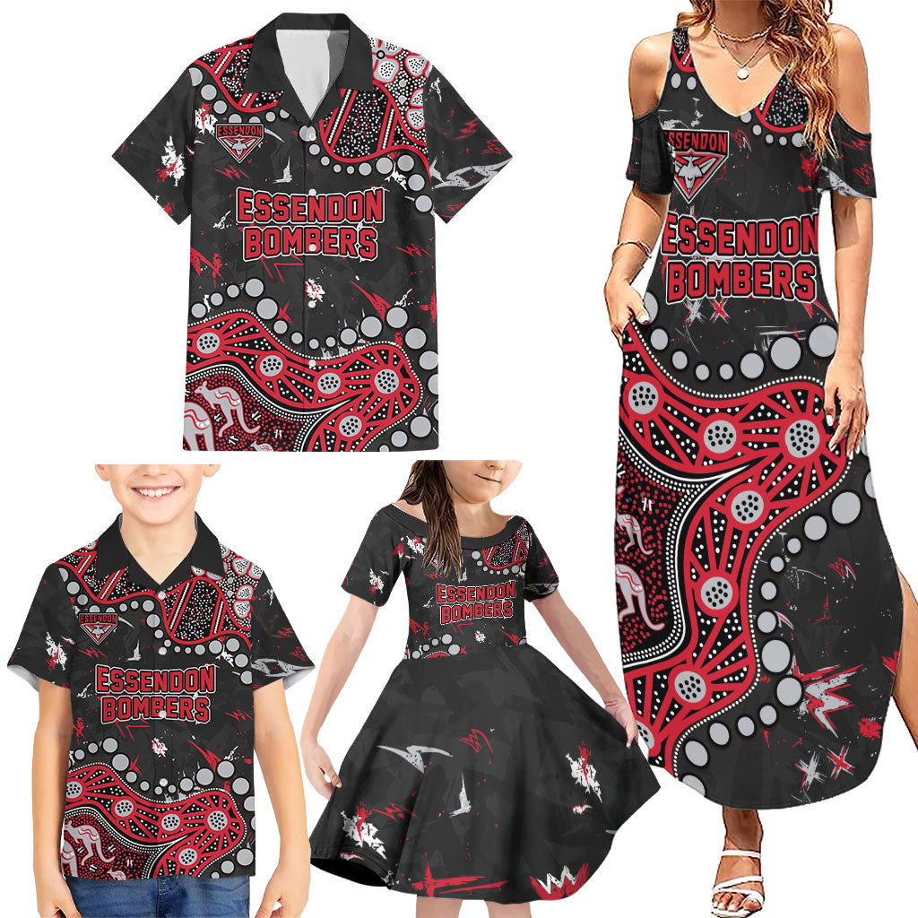Personalized Essendon Bombers Family Matching Summer Maxi Dress and Hawaiian Shirt Aboriginal Pattern with Graffiti Style