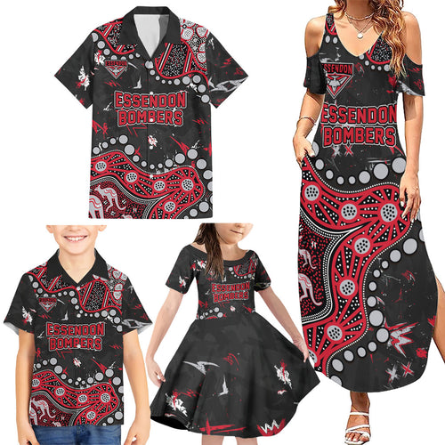 Personalized Essendon Bombers Family Matching Summer Maxi Dress and Hawaiian Shirt Aboriginal Pattern with Graffiti Style