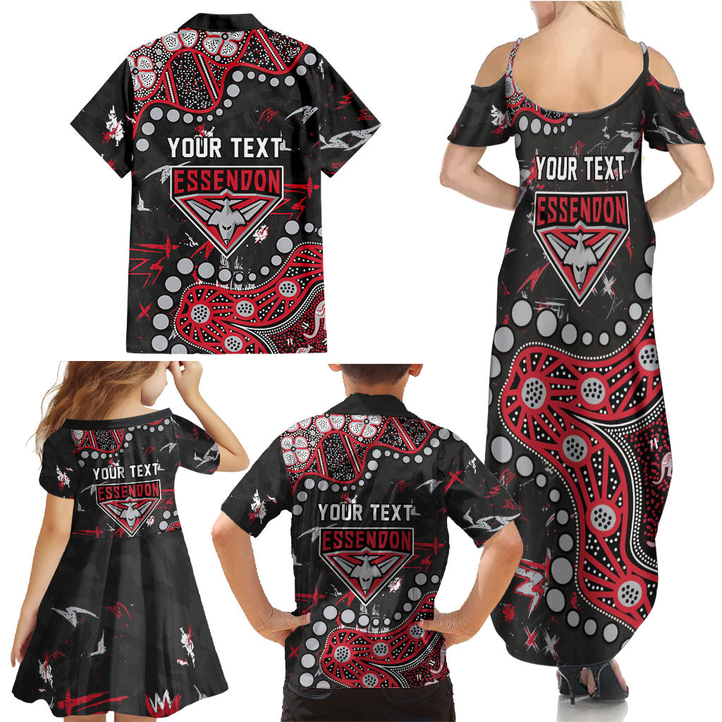 Personalized Essendon Bombers Family Matching Summer Maxi Dress and Hawaiian Shirt Aboriginal Pattern with Graffiti Style