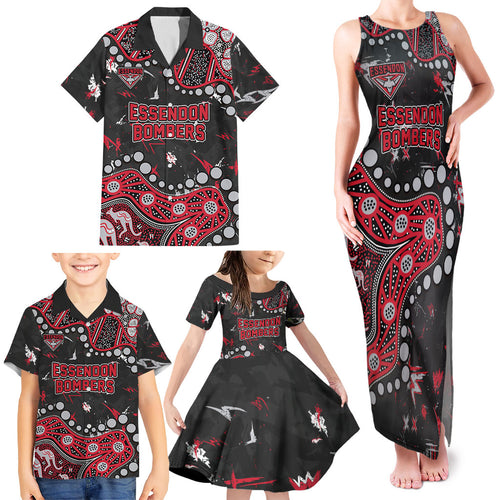 Personalized Essendon Bombers Family Matching Tank Maxi Dress and Hawaiian Shirt Aboriginal Pattern with Graffiti Style