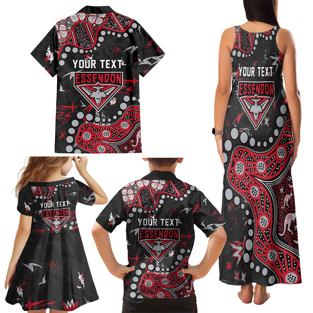 Personalized Essendon Bombers Family Matching Tank Maxi Dress and Hawaiian Shirt Aboriginal Pattern with Graffiti Style