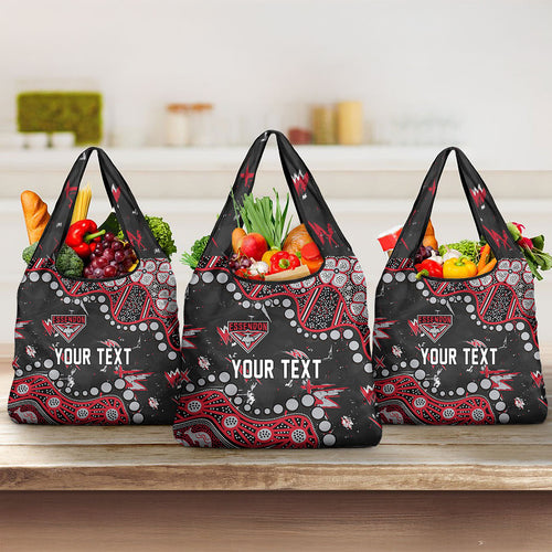 Personalized Essendon Bombers Grocery Bag Aboriginal Pattern with Graffiti Style