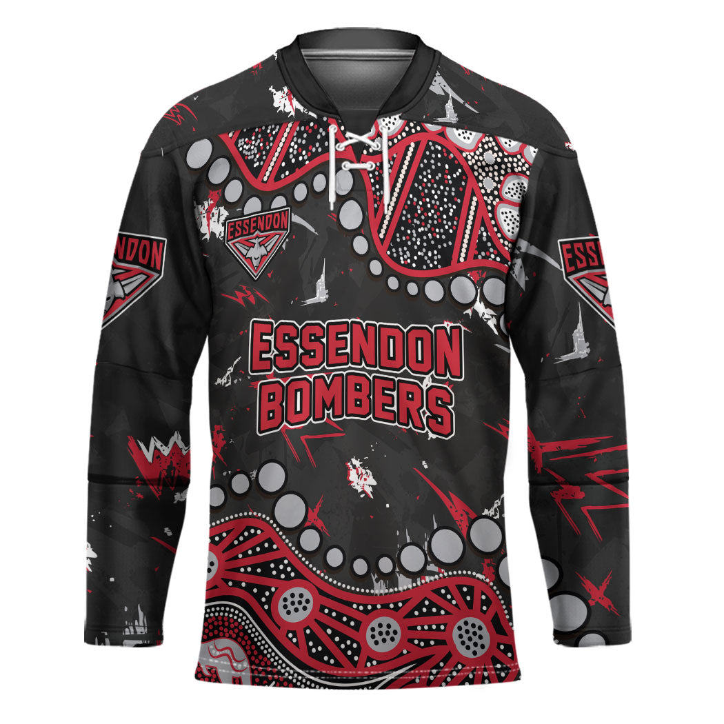 Personalized Essendon Bombers Hockey Jersey Aboriginal Pattern with Graffiti Style
