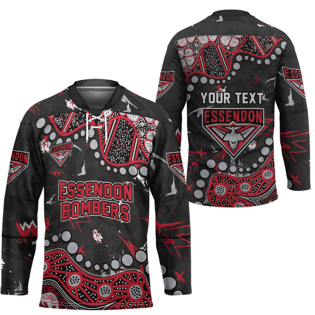 Personalized Essendon Bombers Hockey Jersey Aboriginal Pattern with Graffiti Style