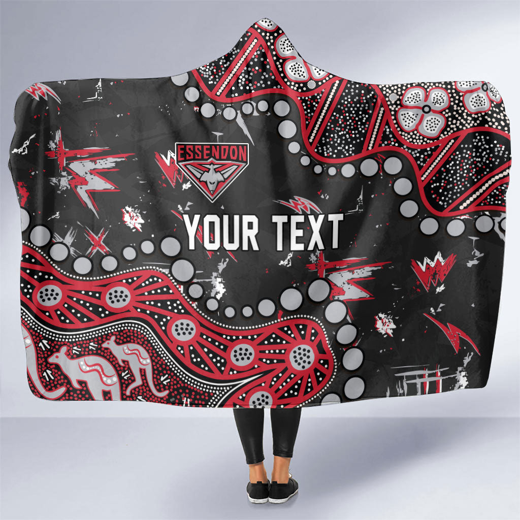 Personalized Essendon Bombers Hooded Blanket Aboriginal Pattern with Graffiti Style