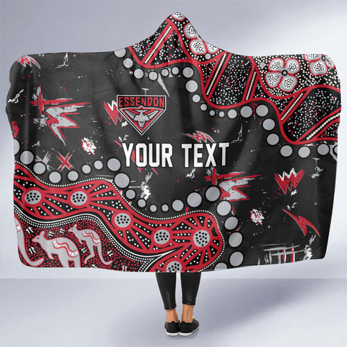 Personalized Essendon Bombers Hooded Blanket Aboriginal Pattern with Graffiti Style