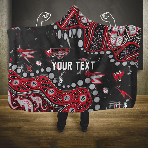 Personalized Essendon Bombers Hooded Blanket Aboriginal Pattern with Graffiti Style
